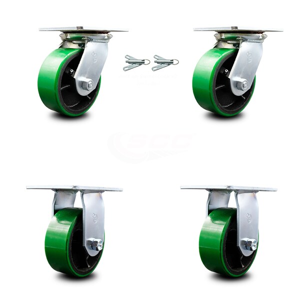 5 Inch Poly on Cast Iron Caster Set with Ball Bearing 2 Swivel Lock 2 Rigid SCC